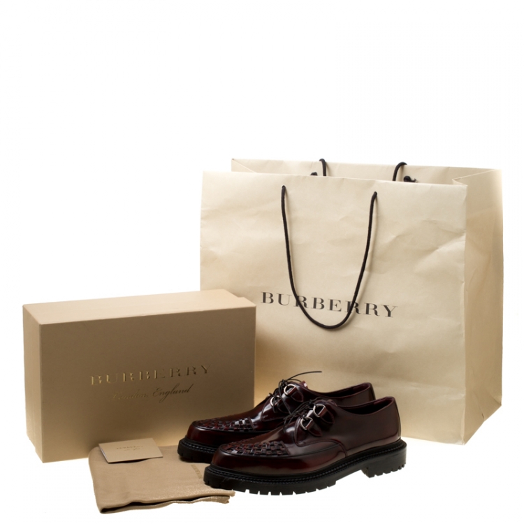 Pre Owned Burberry Burgundy Leather Lace Up Platform Creepers Size 45