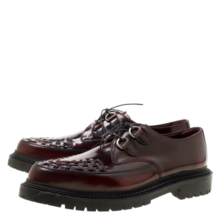 Pre Owned Burberry Burgundy Leather Lace Up Platform Creepers Size 45