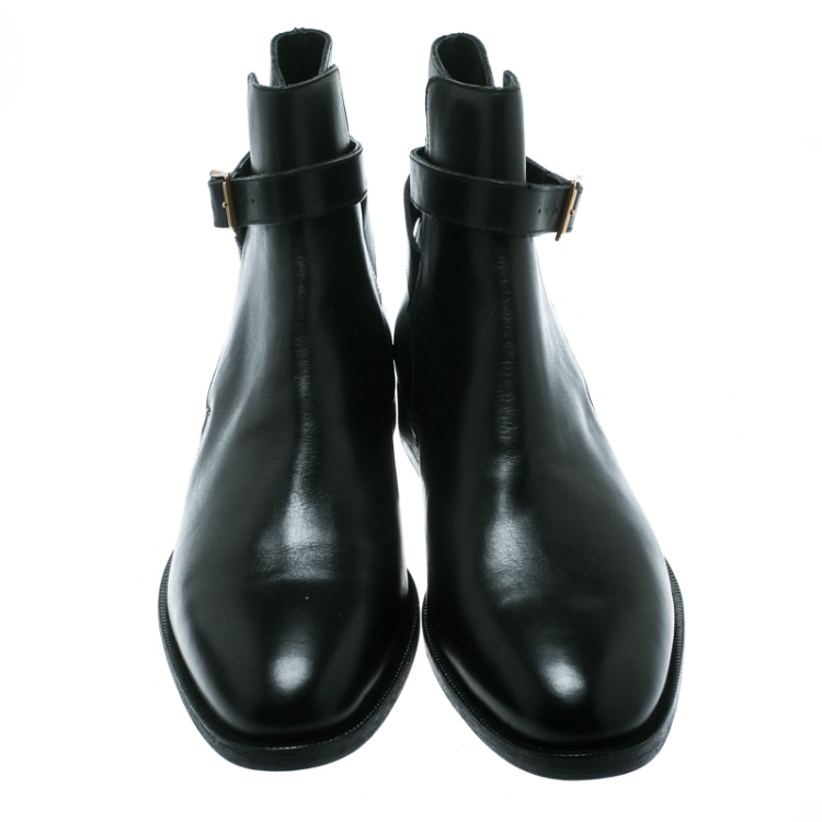 Pre Owned Burberry Black Leather Buckle Ankle Boots Size 46