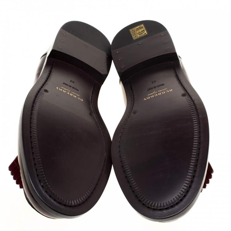 Pre Owned Burberry Burgundy Leather Bedmoore Fringe Detail Penny Loafers Size 44