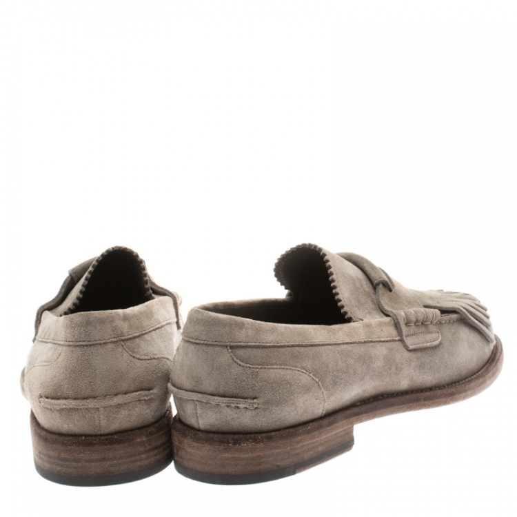 Pre Owned Burberry Grey Suede Bedmoore Fringe Detail Penny Loafers Size 41