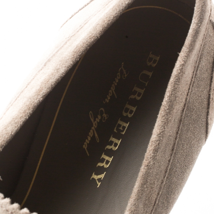 Pre Owned Burberry Grey Suede Bedmoore Fringe Detail Penny Loafers Size 41