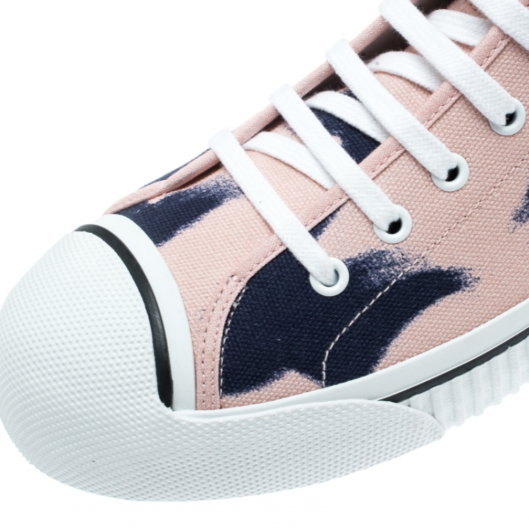 Pre Owned Burberry Pink Painted Bird Canvas Birdskingly High Top Sneakers Size 41.5