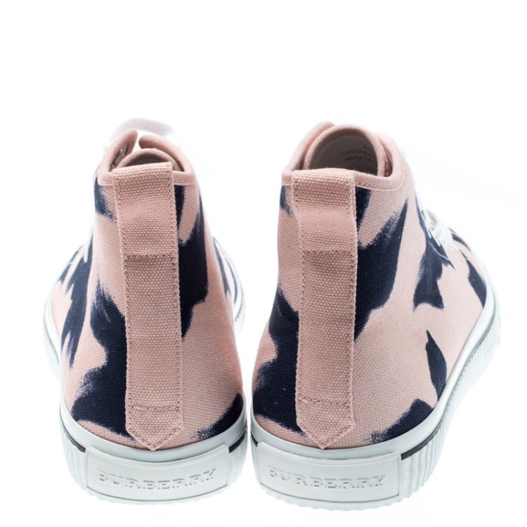Pre Owned Burberry Pink Painted Bird Canvas Birdskingly High Top Sneakers Size 41.5