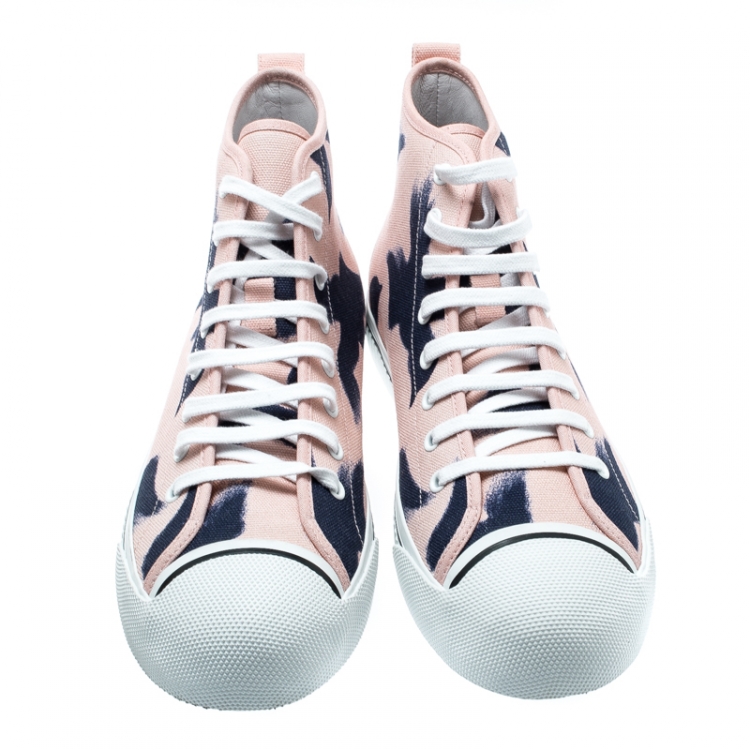 Pre Owned Burberry Pink Painted Bird Canvas Birdskingly High Top Sneakers Size 41.5