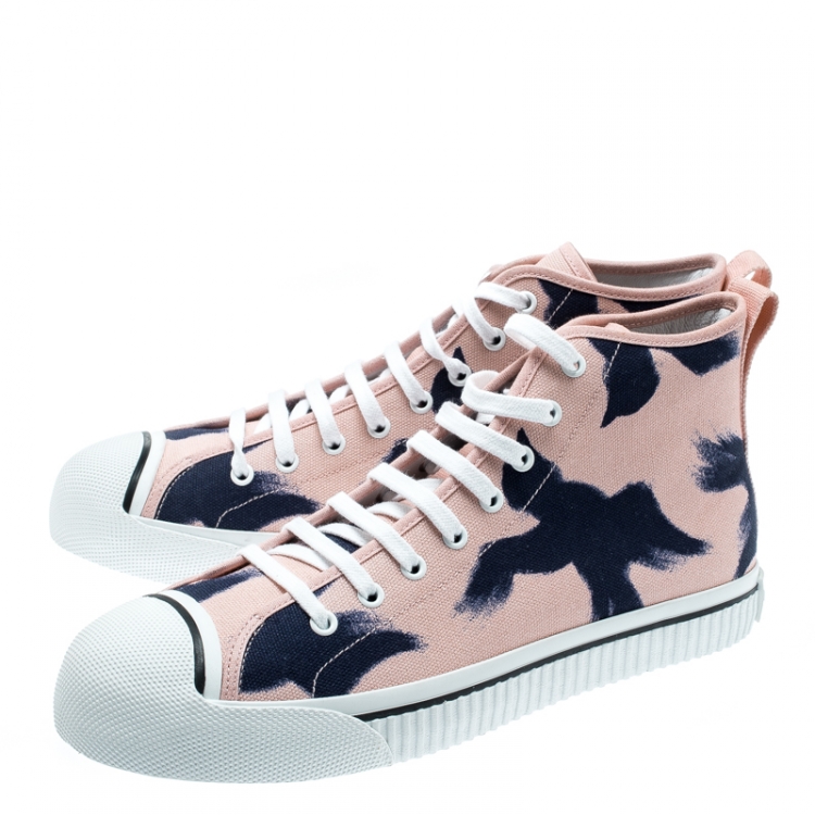Pre Owned Burberry Pink Painted Bird Canvas Birdskingly High Top Sneakers Size 41.5