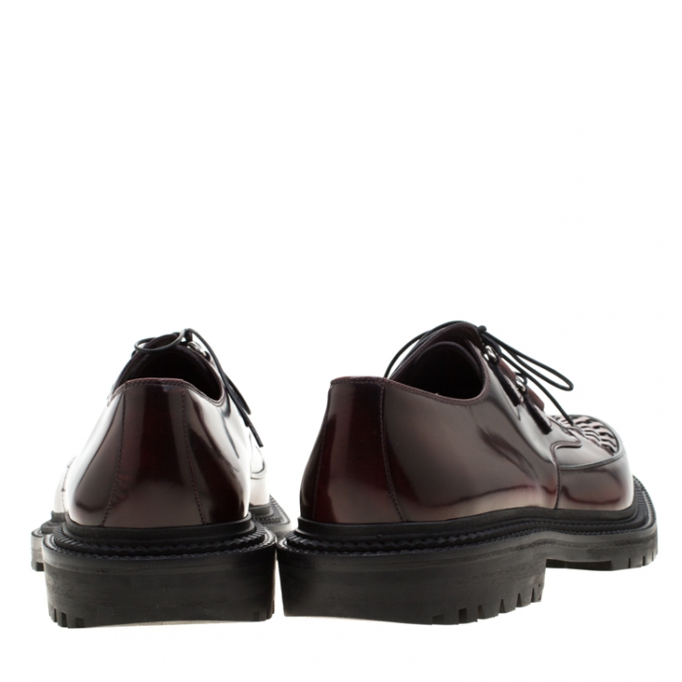 Pre Owned Burberry Burgundy Leather Lace Up Platform Creepers Size 45