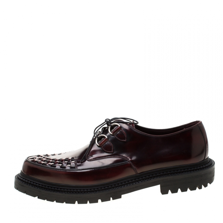 Pre Owned Burberry Burgundy Leather Lace Up Platform Creepers Size 45