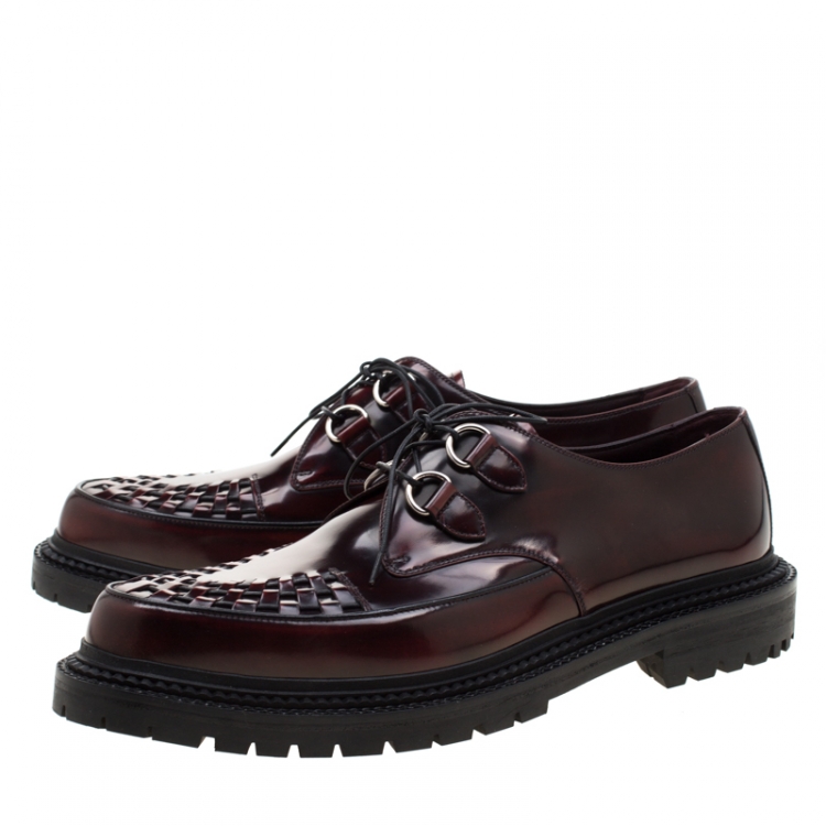 Pre Owned Burberry Burgundy Leather Lace Up Platform Creepers Size 45