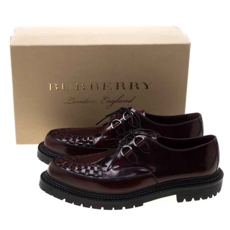Pre Owned Burberry Burgundy Leather Lace Up Platform Creepers Size 45