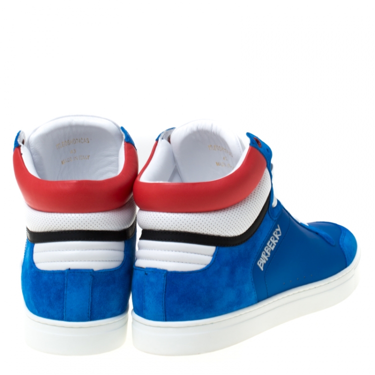 Pre Owned Burberry Blue Leather And Suede Reeth High Top Sneakers Size 43