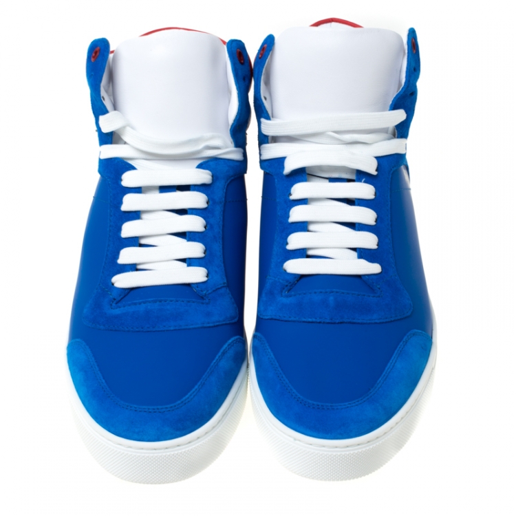 Pre Owned Burberry Blue Leather And Suede Reeth High Top Sneakers Size 43