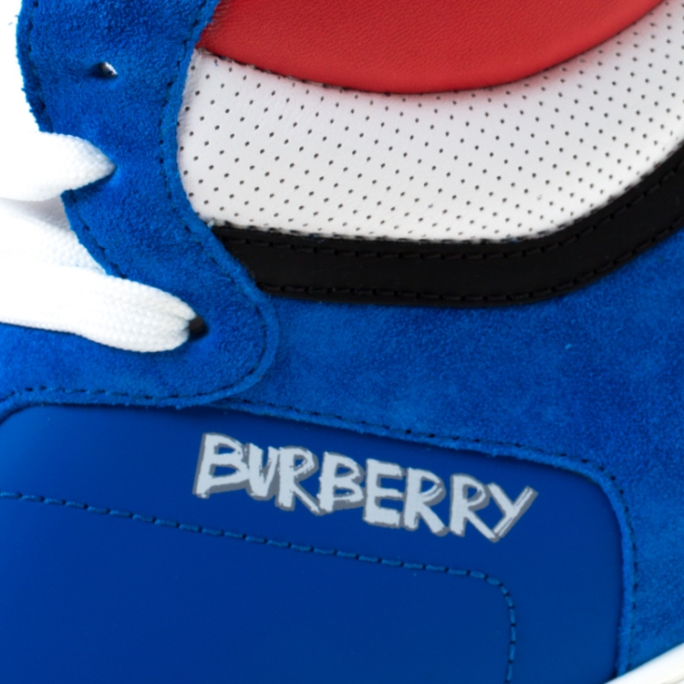 Pre Owned Burberry Blue Leather And Suede Reeth High Top Sneakers Size 43