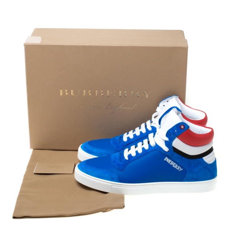 Pre Owned Burberry Blue Leather And Suede Reeth High Top Sneakers Size 43