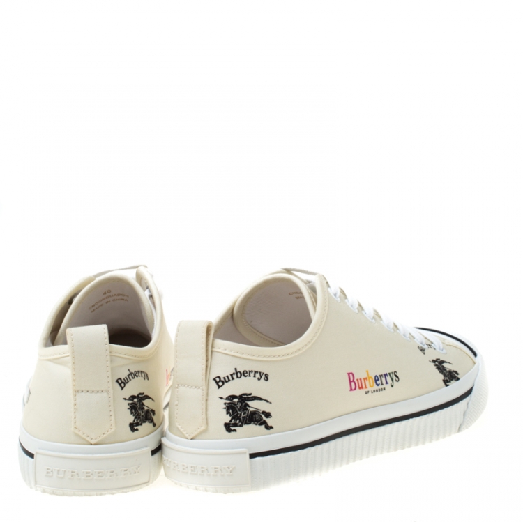 Pre Owned Burberry Cream Printed Canvas Low Top Sneakers Size 41