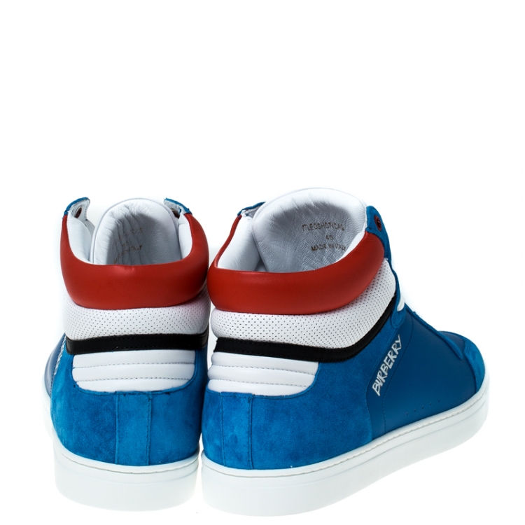 Pre Owned Burberry Blue Suede Leather Reeth High Top Sneakers Size 45