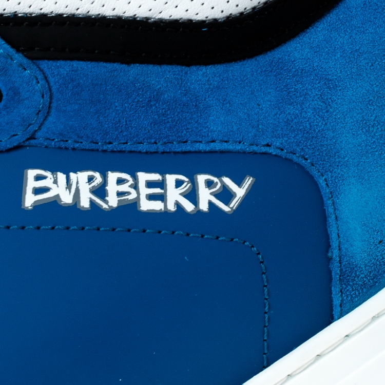 Pre Owned Burberry Blue Suede Leather Reeth High Top Sneakers Size 45