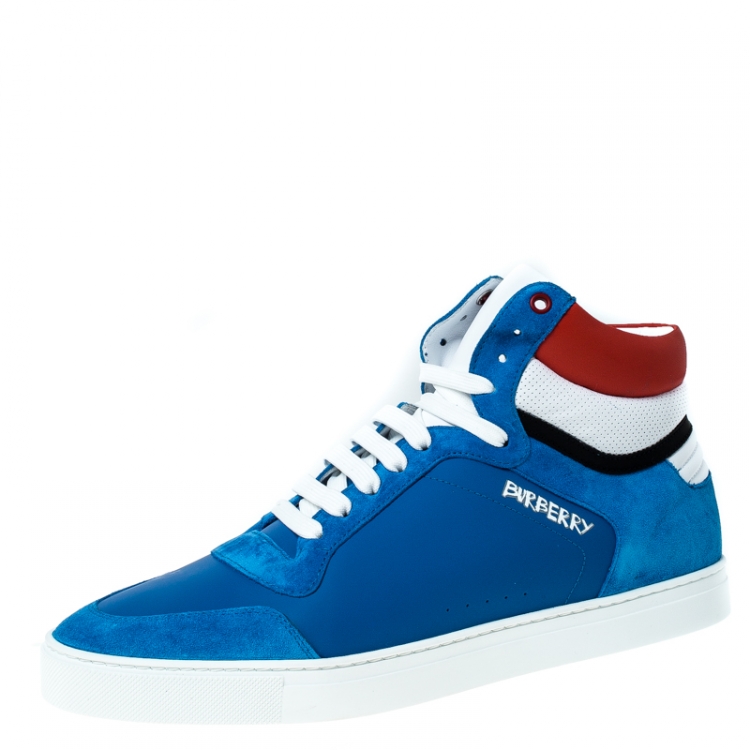 blue leather high top sneakers