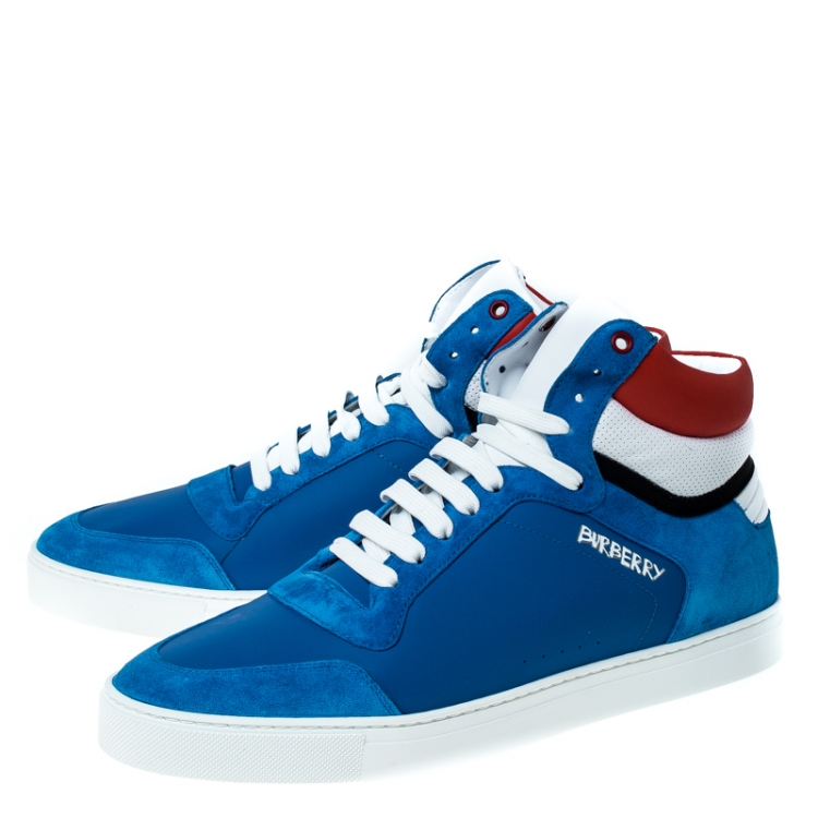Pre Owned Burberry Blue Suede Leather Reeth High Top Sneakers Size 45
