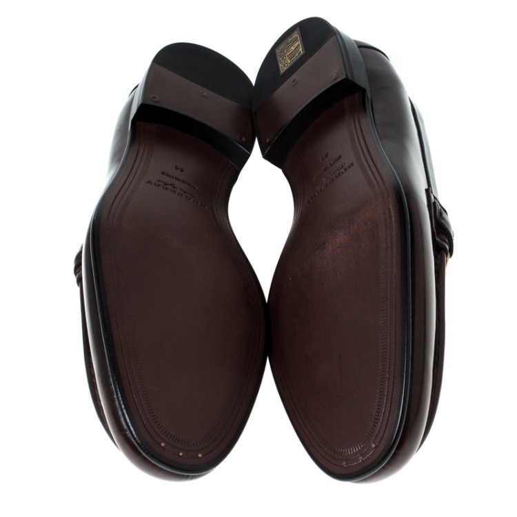 Pre Owned  Burberry Burgundy Leather Solway Chain Detail Slip On Loafers Size 44