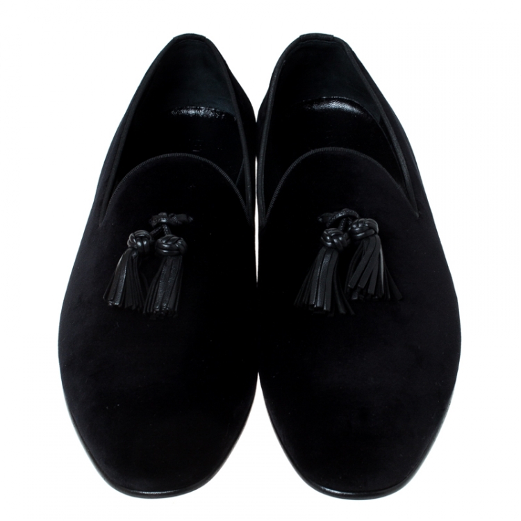 Pre Owned Burberry Black Velvet Tassel Slip On Loafers Size 46