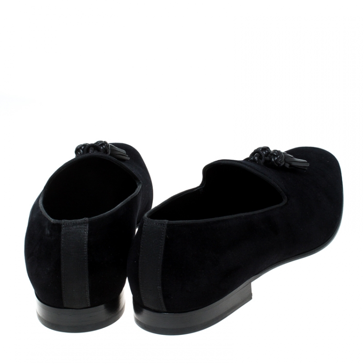 Pre Owned Burberry Black Velvet Tassel Slip On Loafers Size 46