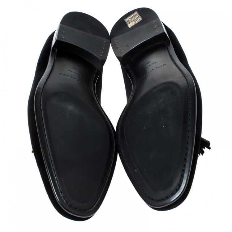 Pre Owned Burberry Black Velvet Tassel Slip On Loafers Size 46