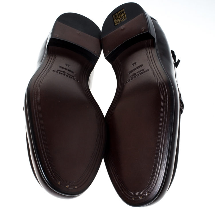 Pre Owned  Burberry Burgundy Leather Solway Slip On Loafers Size 44