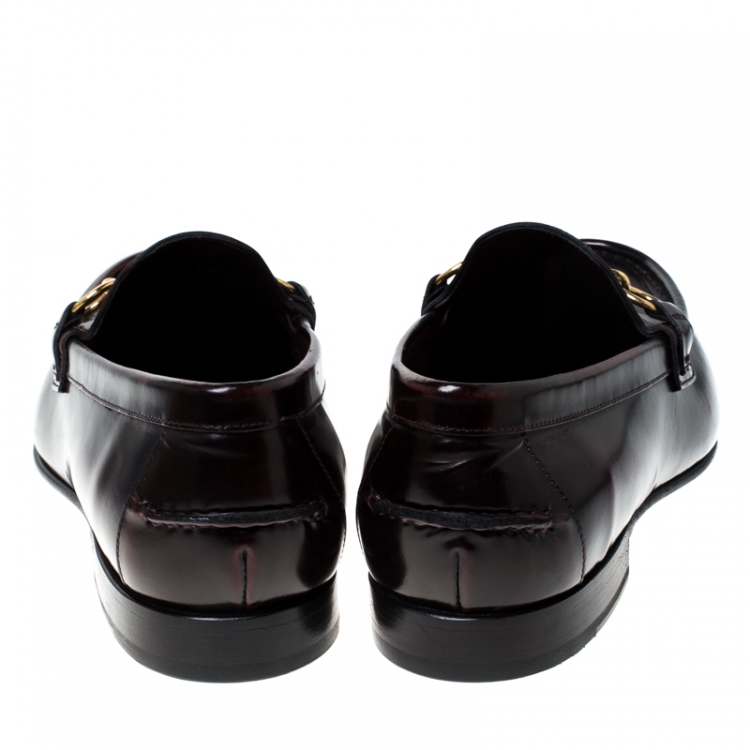 Pre Owned  Burberry Burgundy Leather Solway Slip On Loafers Size 44