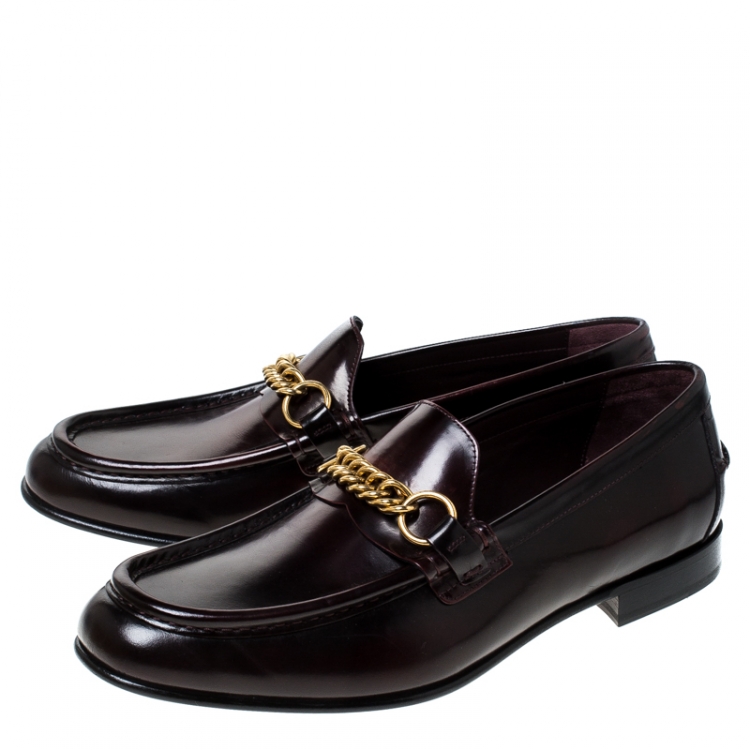 Pre Owned  Burberry Burgundy Leather Solway Slip On Loafers Size 44