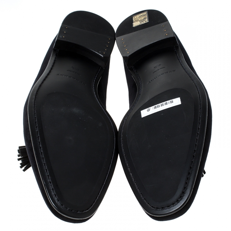 Pre Owned Burberry Black Velvet Tassel Slip On Loafers Size 45.5