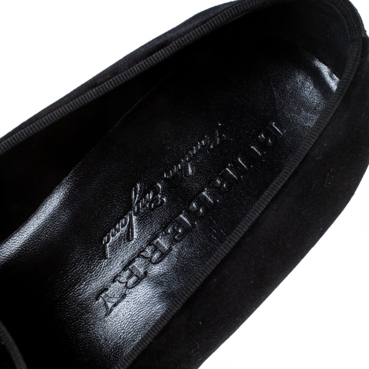 Pre Owned Burberry Black Velvet Tassel Slip On Loafers Size 45.5