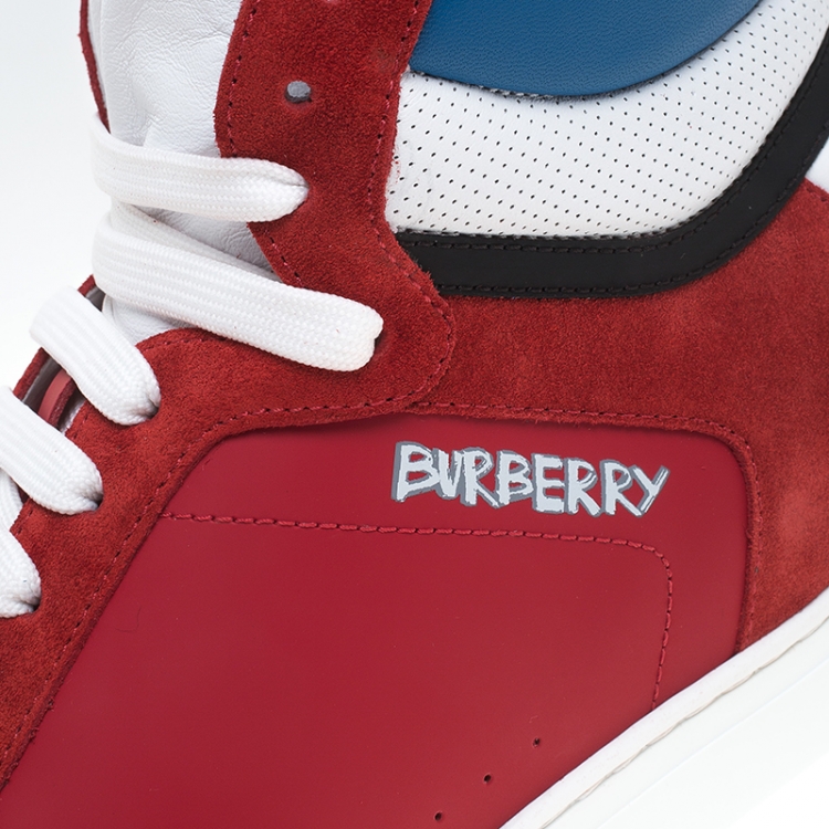 Pre Owned Burberry Red Leather/Suede Reeth High Top Sneakers Size 44