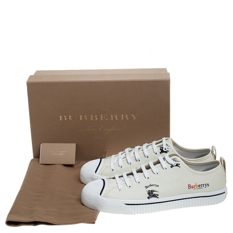 مملوكة مسبقًا Burberry White Canvas Kingly Sneakers Size 46