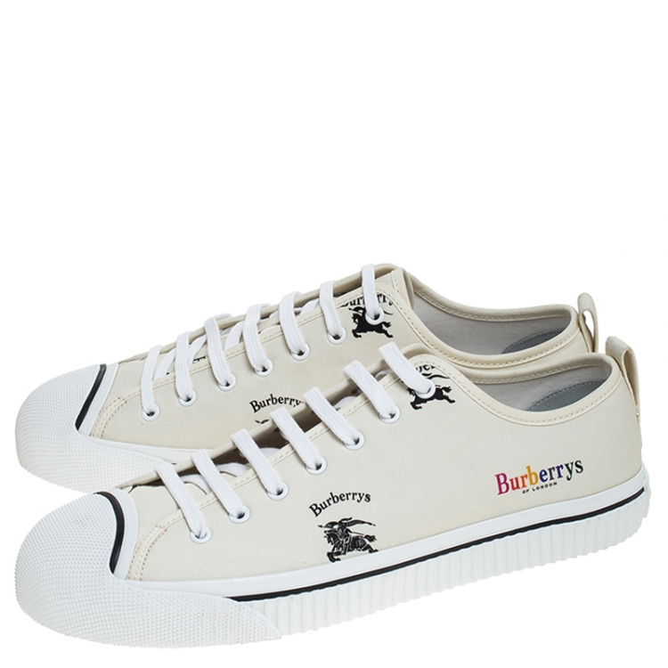 مملوكة مسبقًا Burberry White Canvas Kingly Sneakers Size 46