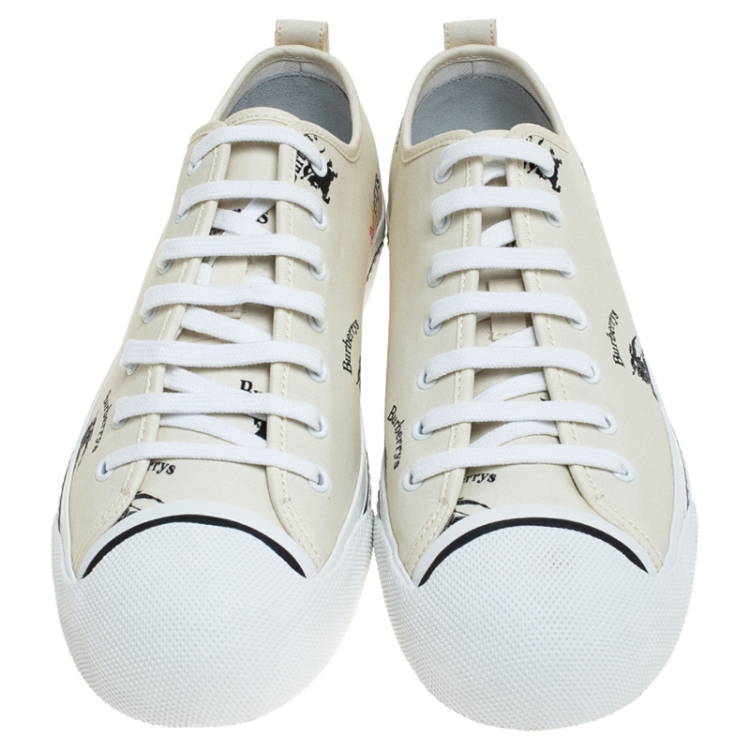 مملوكة مسبقًا Burberry White Canvas Kingly Sneakers Size 46