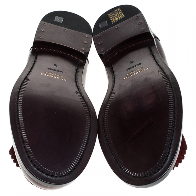 Pre Owned Burberry Burgundy Leather Bedmoore Fringe Detail Penny Loafers Size 45
