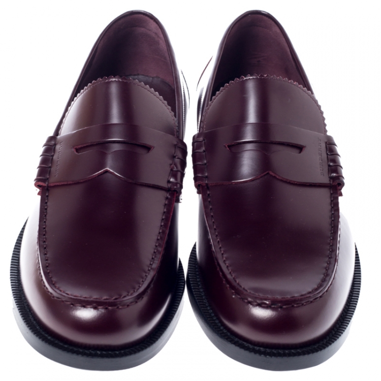 Pre Owned Burbery Dark Burgundy Leather Bedmont Loafers Size 42.5