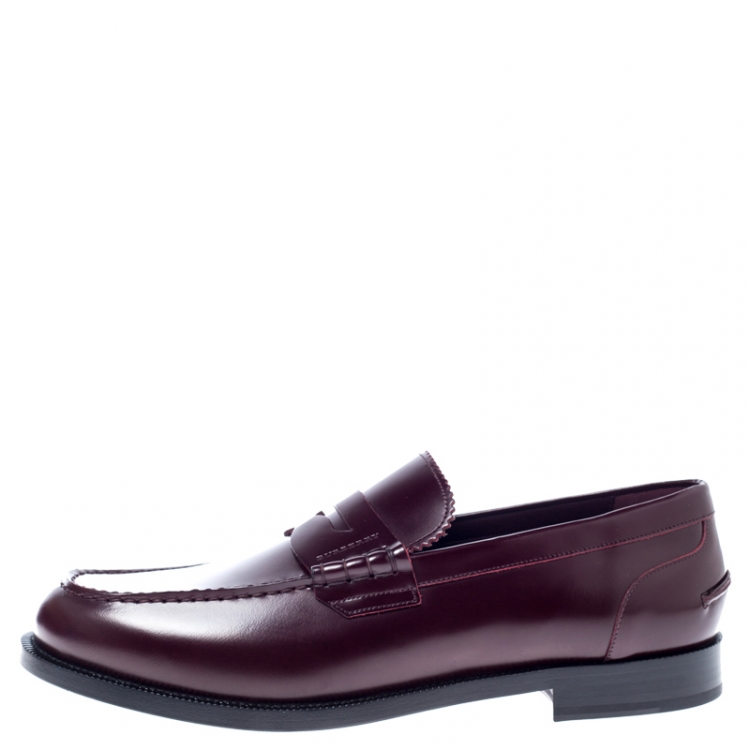 Pre Owned Burbery Dark Burgundy Leather Bedmont Loafers Size 45.5