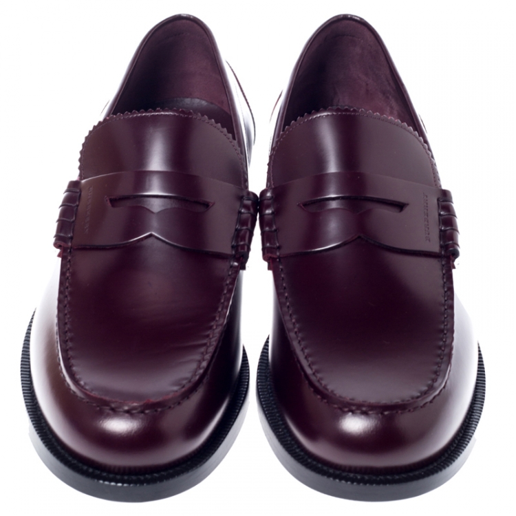 Pre Owned Burbery Dark Burgundy Leather Bedmont Loafers Size 45.5