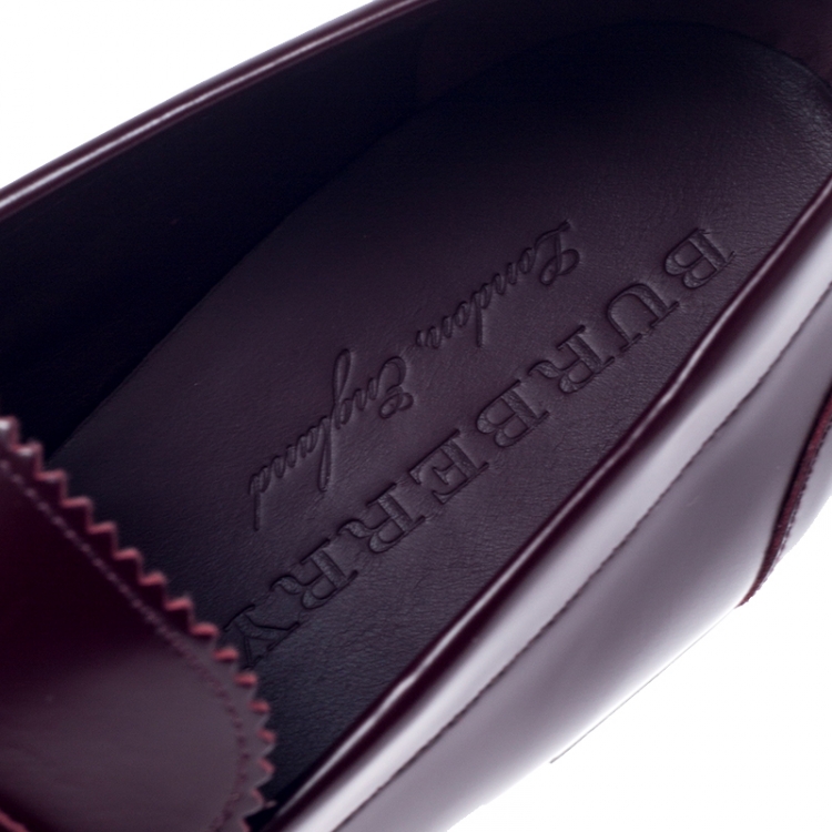 Pre Owned Burbery Dark Burgundy Leather Bedmont Loafers Size 45.5