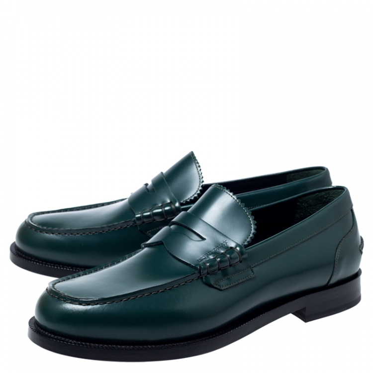Pre Owned Burbery Green Leather Bedmont Penny Slip On Loafers Size 42