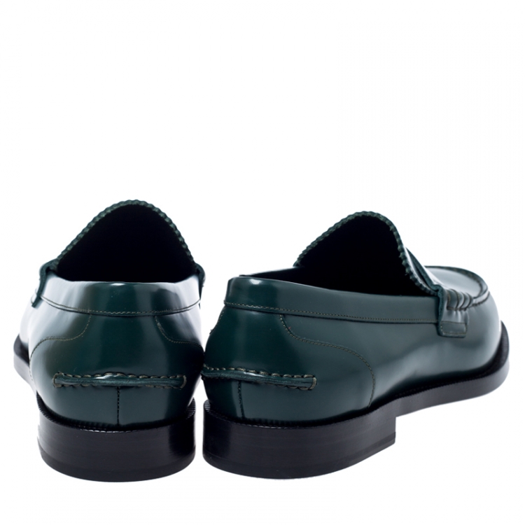 Pre Owned Burbery Green Leather Bedmont Penny Slip On Loafers Size 42