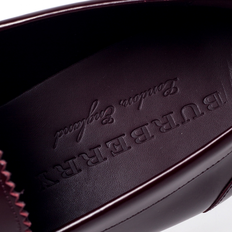 Pre Owned Burbery Burgundy Leather Bedmont Penny Loafers Size 44.5
