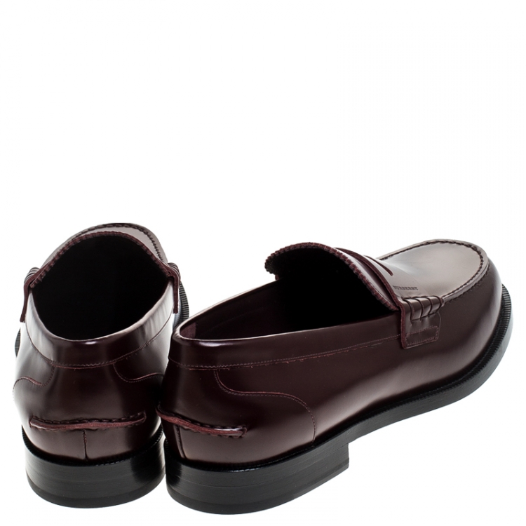 Pre Owned Burbery Burgundy Leather Bedmont Penny Loafers Size 45