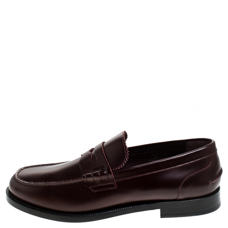 Pre Owned Burbery Burgundy Leather Bedmont Penny Loafers Size 45