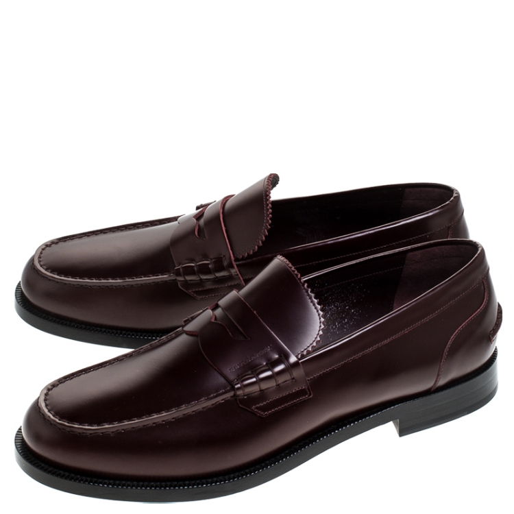 Pre Owned Burbery Burgundy Leather Bedmont Penny Loafers Size 45