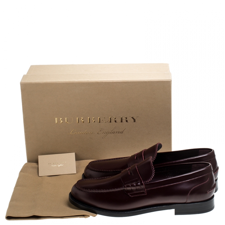 Pre Owned Burbery Burgundy Leather Bedmont Penny Loafers Size 45