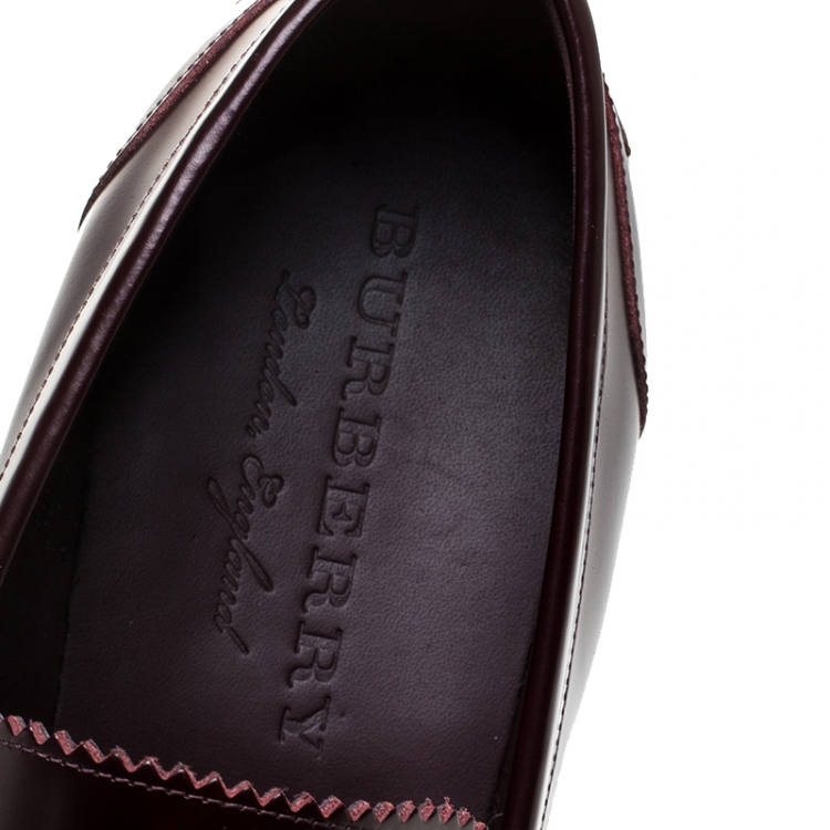 Pre Owned Burbery Burgundy Leather Bedmont Penny Loafers Size 45