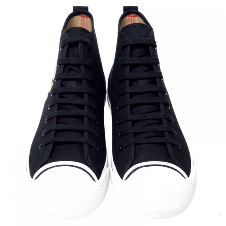 Pre Owned Burberry Black Canvas Kingly High Top Sneakers Size 43.5
